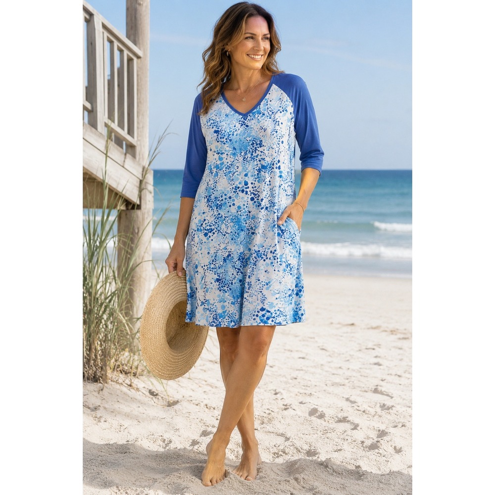 Reel Legends Keep It Cool Dress PL Petite Large Blue Coastal Fish Performance